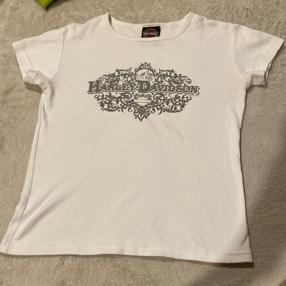 white Harley Davidson graphic tee